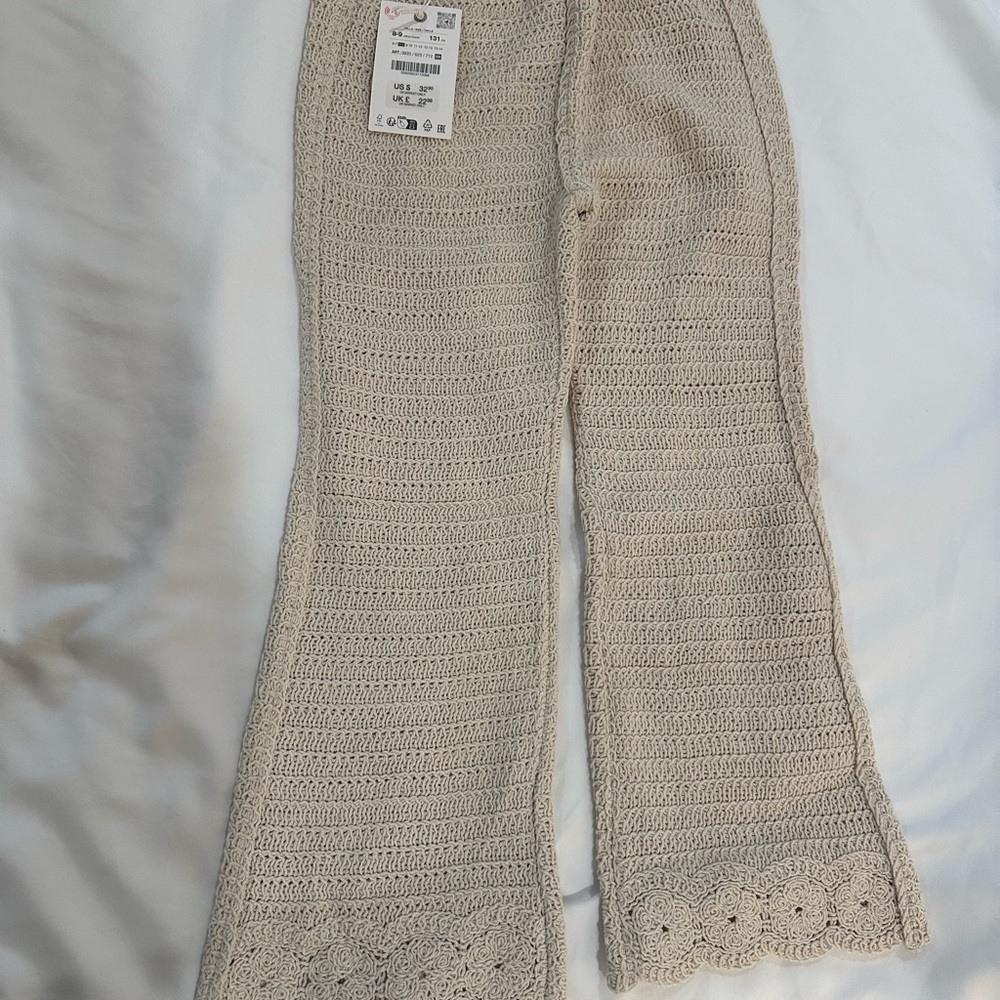 Zara Tan Casual Knit Flared Bottoms